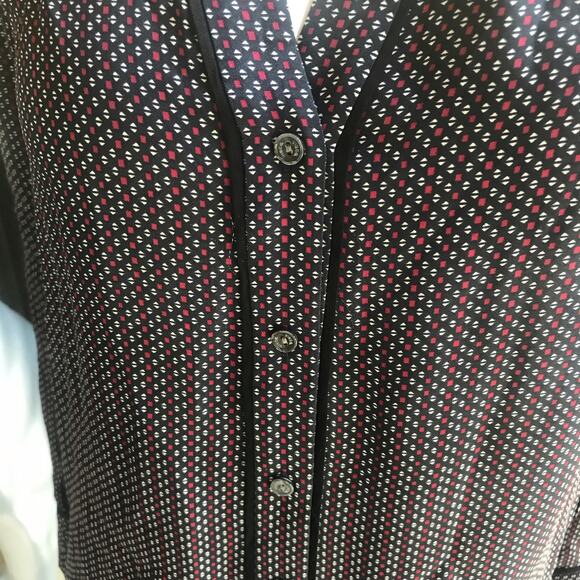 Vince Silk Button Down Black White Red Long Sleeve Shirt Women's Size S - Picture 5 of 9